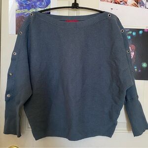 Blue Grey Quarter Sleeve Cutout Sweater